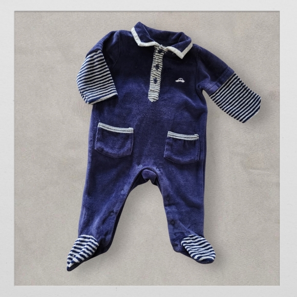 Vintage! Blue Velvety Striped Car Jumper, Kid's 0-3M - Picture 1 of 7
